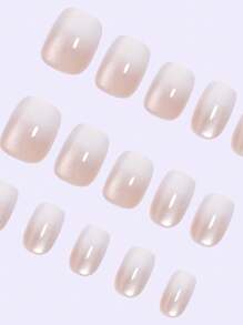 30 stuks/set glanzende vierkante persnagels, schattige gradiënt parel kattenoog melkachtig witte Franse korte tips nagelstickers, geweldig voor vrouwen/meisjes als cadeau, feest of dagelijkse kantoorkleding, met nagelvijlen en dubbelzijdige plakband