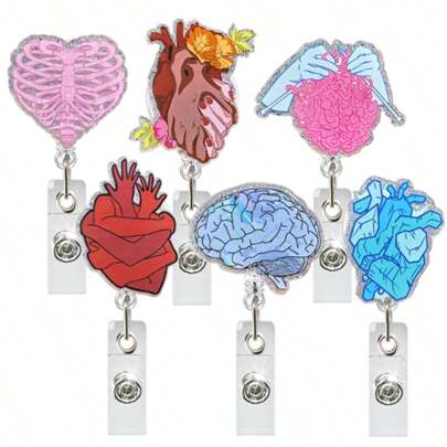1pc Heart, Brain, Ribs Retractable Rotating Badge Reel, Medical/Nursing Gift, ID Badge Holder,School Supplies,Back To School
