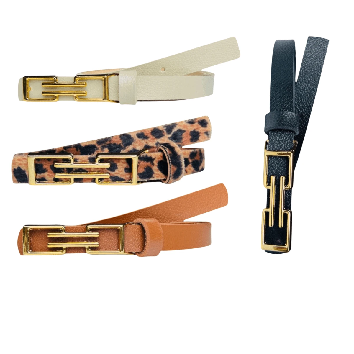 Kit Of 4 Women's Belts For Tailoring Dress With Gold Buckle - Eva - 肺結核 - 查看 1