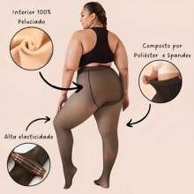 Plush Tights│Translucent Lined Plus Size Tights - Black - View 4