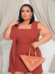 Conjunto feminino 3 peças Anarruga Cropped com Saia e Max colete empresária elegante Plus Size moderno quentinhomodinha 2025 fashion promoção