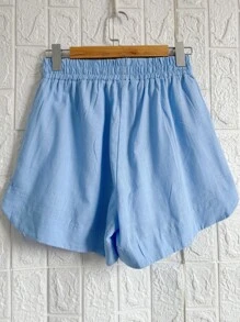 Linen Shirt And Shorts Set - 淺藍色 - 查看 3