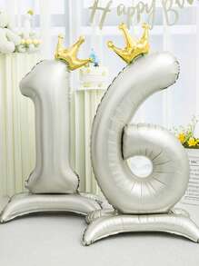1pc Ivory 42 Inch Pedestal Crown Digital 0-9 Foil Number Balloon For Anniversary Birthday Party Holiday Celebration, Wedding Decoration - Milky White - View 5
