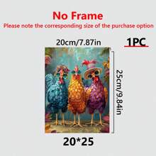 1幅《街头三只时髦公鸡》艺术画，艺术氛围浓厚，墙面装饰画，海报，现代简约风格，适用于客厅、卧室、家庭办公室装饰，是房间装饰的完美之选 - 带框帆布画 - 多色 - 查看 14