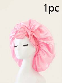 1pc Bow Floppy Band Sleeping Hat Beauty Cleaning Hair Care Hat Moon Hood Hat Wide Brim Elastic Hat Women's Solid Color Brim With Elastic Band, Fashionable And Comfortable Sleeping Cap, Breathable And Soft, Suitable For Long And Curly Hair, Non-Slip, Suitable For Sleeping, Home And Daily Use, Hair Care Cap Back To School