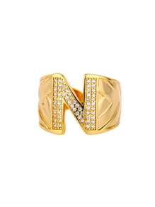 1pc Luxury Zirconia Initial Letter Rings For Women Stainless Steel Chunky Wide Open Finger Ring Hip Hop Fashion Jewelry Gifts