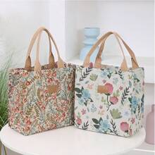 2 opciones: Bolsa de lona de alta calidad con diseño de flor roja o beige, bolsa para llevar almuerzos, salidas y compras