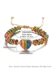 1PC Boho Natural Emperor Stone Love Bracelet With Adjustable Double Layer Winding Bracelet