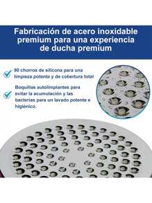 1 pieza de cabezal de ducha redondo plateado, cabezal de ducha de alta presión, puede girar 360°, salida antiobstrucción de silicona, superficie pulida, montado en la pared, de mano, suministros de baño esenciales, fácil de instalar - Plateado - Ver 6