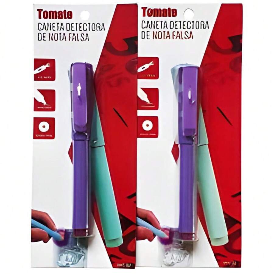 Kit 2 Canetas para Conferir Notas Falsas com Luz UV - Multicolorido - Visão 1