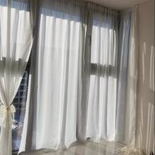 1pc White Vertical Pleated Sheer Curtain For Living Room, Kitchen Cabinet, Rod Pocket, Home Decor