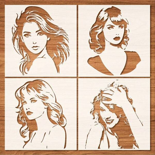 4 Stücke Frauen Gesichts-Malschablonen auf Leinwand, wiederverwendbare Handwerksvorlage zum Malen auf Papier, Fliesen, Wand