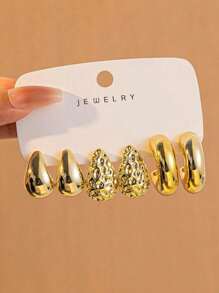 6-12 件/套，时尚水滴光泽 C 形凹面水滴耳环套装，金色和银色，适合女性日常佩戴 - 彩色 - 查看 3