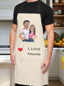 Customized 3-Piece Kitchen Apron Set, Personalized Couple Portrait Apron, Heat Resistant Gloves, Heat Resistant Pad. Suitable For Cooking, Industrial Production, Household Chores, Outdoor Grilling. Hand Or Machine Washable. Multiple Colors Available. Perfect Gift For Her/Him On Birthday, Anniversary, Christmas