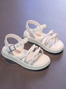 1 双女童夏季珍珠公主凉鞋，儿童软底时尚防滑沙滩鞋 - 白色 - 查看 2