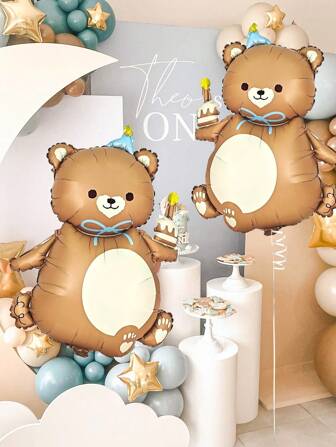 1/2 st matt nallebjörnsfolieballong med hatt, björn som håller födelsedagstårta ljusballongdekoration djungel, bondgårdsdjursfödelsedagsfest, högtidsfest, present, söt björn som håller tårtdesign, foliefödelsedagsfestdekor, bakgrund för högtidsfestrum