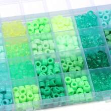 24 Grid 480pcs/Box Green Series Small Pony Acrylic Beads Box Set DIY Festival Gift Kit For Jewelry Making Green Bracelet Necklace Accessories
