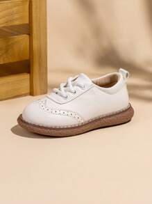 儿童时尚英伦风PU牛津平底鞋，适合春秋季节 - 白色 - 查看 7
