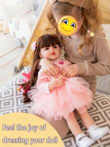 真实重生婴儿娃娃女孩 22 英寸 55 厘米全身硅胶逼真新生娃娃幼儿娃娃玩具适合 3 岁以上 - 粉色 - 查看 3