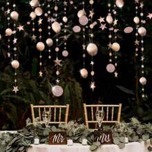 2pcs Shiny Star Shaped Circular Garlands, 4m Each, Star Wreath Wall Hanging Decor For Christmas, Halloween, Engagement, Wedding, Birthday Party, Rose Gold Birthday Decorations Party Decorations Backdrop Wedding Decor Gifts Graduation