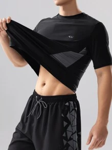 361degree Men's Short Sleeve Swimsuit Top, Spring/Summer New, Contrast Color, Mesh Inset, Reflective Print, High Stretch Breathable Quick-Dry Fabric, Suitable For Swimming, Surfing, Beach Volleyball, Outdoor Sports, Water Sports, Hot Spring, Rafting, Trekking, Multi-Scenario Wear, Adults & Teenagers (Suggest Sizing Up One Size)