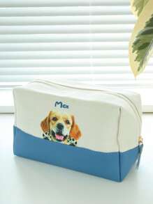 Personalized Makeup Bag Your Pet Photo And Name Custom Portrait Cosmetic Bag Customized Canvas Make Up Bag Gift Your Dog Your Cat Large Capacity Multifunction Organizer Pencil Case For Dog Cat Lover Zipper Pouch Pet Portrait Memorial Gift - Multicolor - View 13
