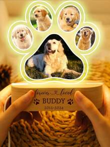 1pc Custom Photo Night Light In Dog Paw Shape- Personalized Pictures Frames With Pictures And 3D Wood Base, Acrylic Romantic Gift Of Light Up Sign For Valentine's/Aniversary/Housewarming/Wedding/Birthday/Christmas/Thanksgiving/Halloween (Bedside Decor)