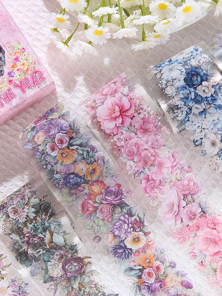 6 Rollen Schönes Blumenmuster PET wasserfestes Klebeband für DIY Scrapbooking, Journaling und Foto-Collagen Dekorative Aufkleber Rollen - Geschenk für Freunde zum Schulstart