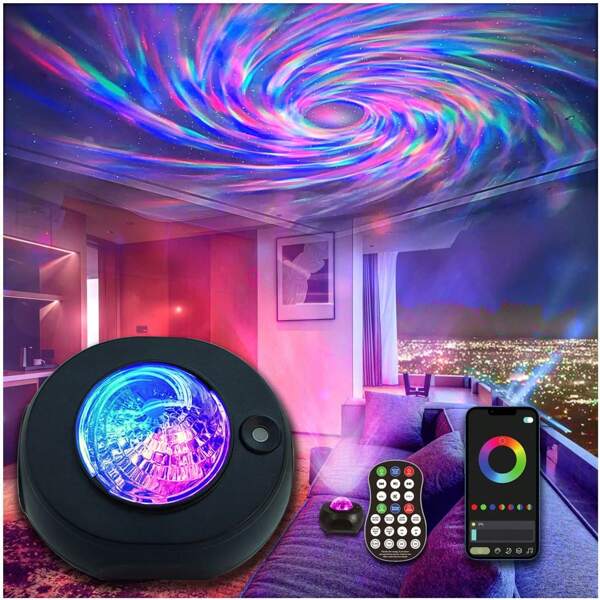 Lámpara de ambiente con proyector de estrellas, decoración de techo con proyección de estrellas, luz de cumpleaños feliz, regalo, proyector de nebulosas y estrellas titilantes, decoración de habitación para adultos y niños, con altavoces de música y control por aplicación