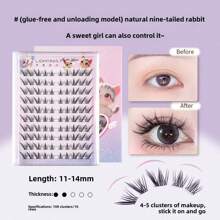 60 grupos/10 filas de pestañas postizas de conejo de nueve colas sin pegamento para gatos de cara grande, pestañas de zorro de nueve colas autoadhesivas y segmentadas, una herramienta de maquillaje indispensable para viajar