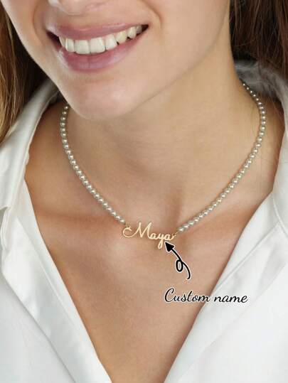 Customized Personalized Pearl Necklace, White Pearl Necklace, Beaded Pearl Name Necklace, Pearl Name Necklace, Name Necklace With Pearl, Girl Name Jewelry Gift,Gold,Stylish,Colorful,Vintage,Simple,Unisex,Casual,Cuties,Custom,Personalized,Unique,Ideal Gifts For Him,Ideal Gifts For Her,Her,Boyfriend,Girlfriend,Dad,Mom,Family,Friends,For Anniversaries,For Birthdays,For Graduation,For Prom,For Party,Gold Jewelry