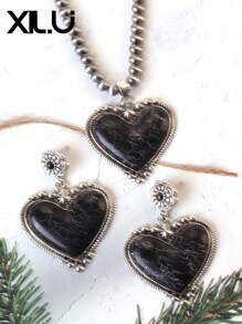 1 set de collar con colgante y aretes de estilo retro y país del oeste antiguo con diseño exagerado de color turquesa al estilo del Día de San Valentín para mujeres