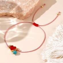 Bohemian Stijl Natuurlijke Stenen Kralen Geweven Armband - Versierd Met Bloemen En Harten, Perfect Cadeau Voor Koppels, Vrienden En Familie, Geschikt Voor Dagelijks Gebruik, Lente Stijl