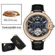 [Custom] KUERST Brand Latest Hot Selling Sun & Moon Star Men's Leather Belt Automatic Mechanical Flywheel Day-Date Watch, Fashionable Business Casual Wristwatch Suitable For Holidays And Various Occasions