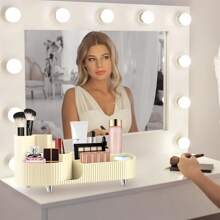 1 pièce Boîte de rangement de maquillage rotative à 360°, grand organiseur de maquillage avec support de pinceaux, support de maquillage pour coiffeuse, étagère de maquillage pour salle de bain, rangement rotatif de cosmétiques, convient pour les parfums et le maquillage - Multicolore - Voir 4