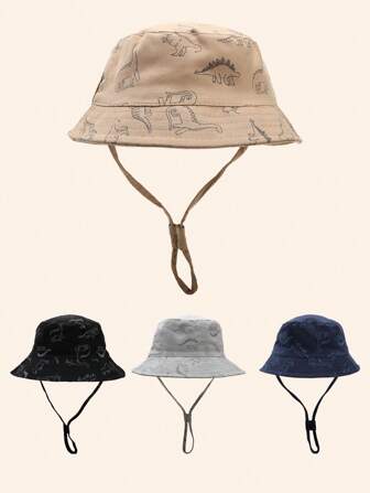 Children's Summer Thin Cute Dinosaur Cartoon Print Bucket Hat Boys And Girls Baby Outdoor Sun Hat