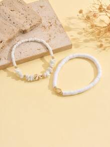 Set de 2 piezas Tobilleras hechas a mano con conchas, turquesa y estrellas de mar, estilo veraniego y oceánico de metal, adecuadas para uso diario, playa y fiesta