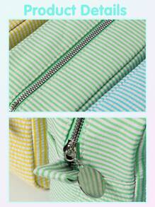 Neceser de maquillaje personalizado con monograma, bolsa con inicial personalizada, bolsa de tocador de gran capacidad a rayas, organizador de viaje de moda - Multicolor - Ver 4