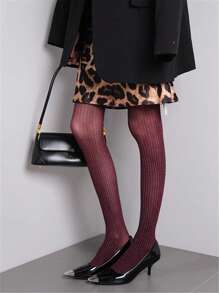 1pc Women High-End Vintage Metallic Thread Vertical Striped Shaping Pantyhose, Sexy & Fashionable