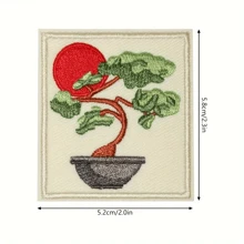 1pc Mixed Color Bonsai Tree Iron-On Patch - Vibrant Red & Green Embroidered Applique For DIY Decor, Jackets, Backpacks, Jeans & Tees