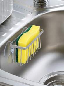 1 suport pentru burete de spălat vase din oțel inoxidabil pentru chiuvetă de bucătărie cu ventuză, cârlig de bucătărie fără pumni, suport de depozitare din lână de oțel, potrivit pentru chiuveta de bucătărie și suport de depozitare pentru baie