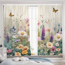 2 Pieces Of Garden Wind Butterfly Flower Home Decoration Curtains, HD Colorful Good-Looking Wildflower Patterns, 3D Digital Printing Natural Theme Curtains. Beautiful Idyllic Design, Fashion Art Shades To Protect Privacy Curtains, Romantic Spring Atmosphere, Living Room, Bedroom, Kitchen Study Lounge Area Balcony Curtains Decorated, Festive Event Scene Arrangement Decorated Curtains - 紅色 - 查看 5