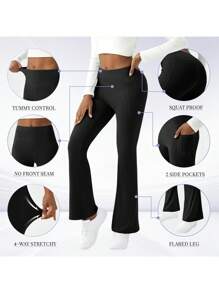 1pc Women Plus Size Flare Yoga Pants, Slimming High Waist Workout Leggings With Pockets