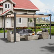 Outdoor Retractable Gazebo With Canopy, 12'x16', 10'x13', 10'x10', Aluminum Gazebo With Retractable Canopy, Modern Gazebo With Shade Canopy For Patio, Garden, Deck, Backyard, Beige, Gray, Blue - 10*13ft, Beige - 查看 9
