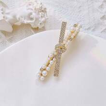 1 件装奢华珍珠十字发夹蝴蝶结发夹新款珍珠侧刘海夹甜美女孩发饰 - 白色 - 查看 8