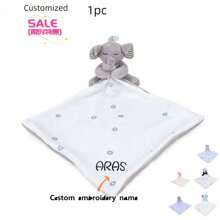 Customizable Name Embroidered Cute Animal Design Security Blanket, Infant Soothing Plush Toys Stuffed Doll Baby Comforter
