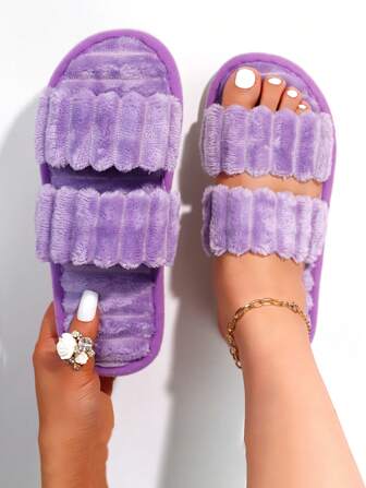 Höst/vinter Dammode Tvådelade Plysch Fluffiga Tofflor, Mjuka Sulor Bekväma Rumsgolv Tysta Sovrumstofflor, Nygifta Kan Bära