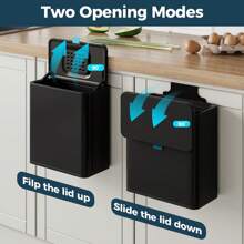 Stainless Steel Hanging Trash Can With Lid And Inner Bucket, 2 Gallon Kitchen Compost Bin For Counter Top, Under Sink Or Wall Mount, Small Garbage Can For Cupboard/Bathroom/Bedroom/RV, Black - Black - View 10