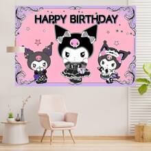 Sanrio Licensed 1PC Black Kulomie Birthday Party Decorative Background Banner Cartoon Theme Shower Party Perfect Decorative Supplies Bedroom Tapestry Photo Background Booth Props 82.7*59.1 *39.4/39.4*29.5 Inches