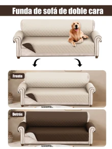 Funda de Sofá Reversible para 1,2,3 Cojín Funda de Sofá para Perros Resistente al Agua Funda Protectora de Muebles con Espuma Palos Correas Elásticas para Mascota Gato. - Beis - Ver 3